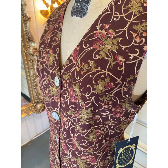 vintage 1990s burgundy vest floral scrolls s/m 90s fashion sleeveless tunic y2k - Picture 5 of 7